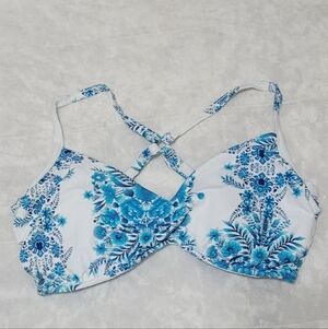 Seafolly Australia White Blue Floral Criscross Swim Top Sz 4